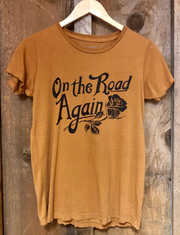On the Road Again Womens Tee Cognac/Blk