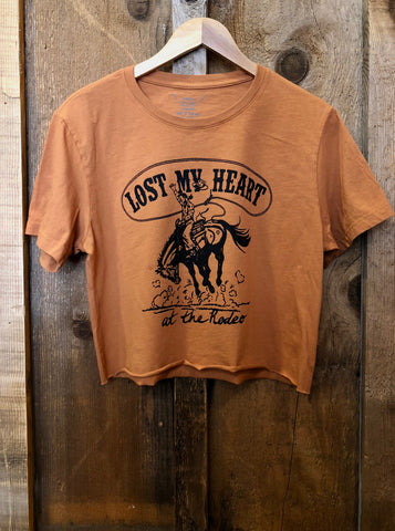 Lost My Heart At The Rodeo Cropped Tee Cognac/Blk