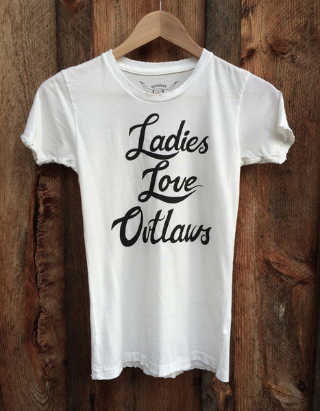 Ladies Love Outlaws Women's Vintage Tee, White/Black