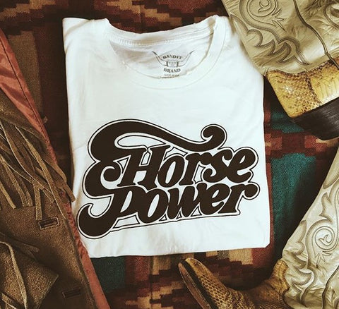 Horse Power Womens Tee White/Brown