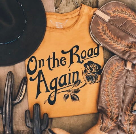 On the Road Again Women's Tee Gold Dust/Black