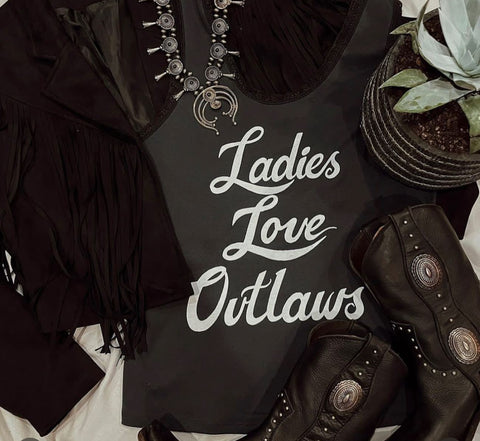 Ladies Love Outlaws Vintage Lace Tank Black/White
