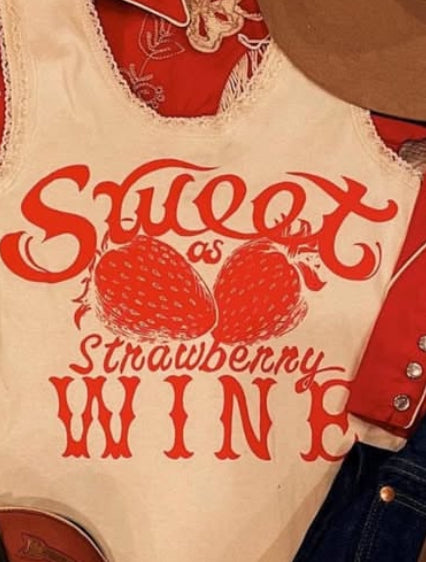 Sweet As Strawberry Wine Lace Tank White/Red