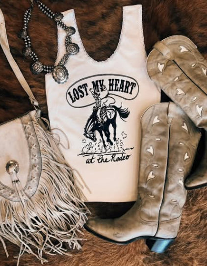 Lost My Heart At The Rodeo Lace Tank White/Blk