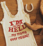 Only Hell My Mama Ever Raised Lace Tank White/Red