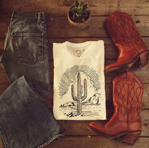 Cactus Women's Vintage Tee White/Black