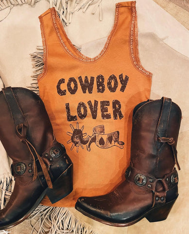 Cowboy Lover Lace Tank Cognac/Brown