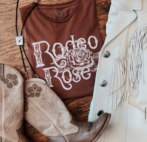 Rodeo Rose Womens Tee Rust/Wht