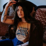 Covered Wagon Motel Womens Tee Cognac/Blk