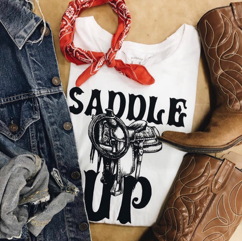 Saddle Up Womens Tee White/Blk