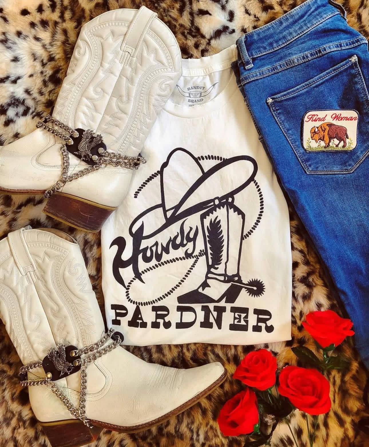 Howdy Pardner Womens Tee White/Blk