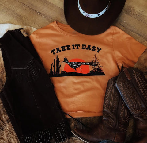 Take It Easy Cropped Tee Cognac/Multi