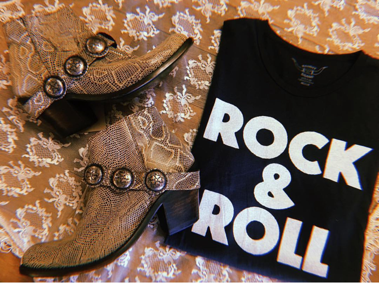 Rock and Roll Womens Tee Blk/Wht