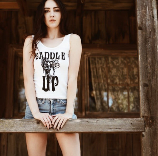 Saddle Up Lace Tank White/Blk