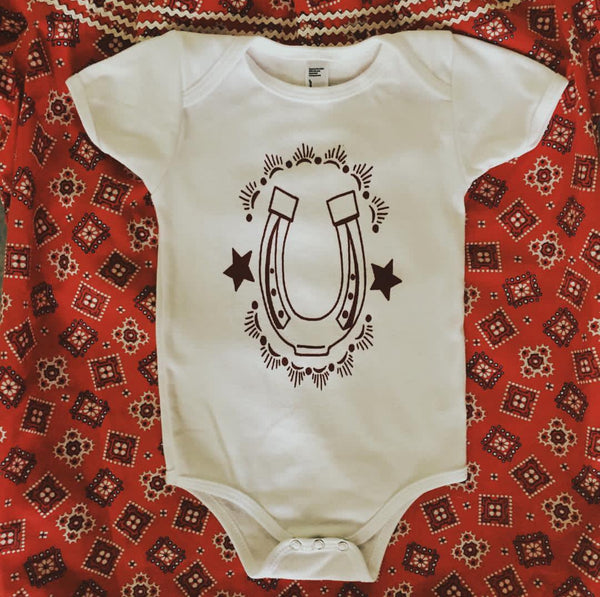 Bandit Baby "Lucky Horseshoe" Onesie White/Maroon