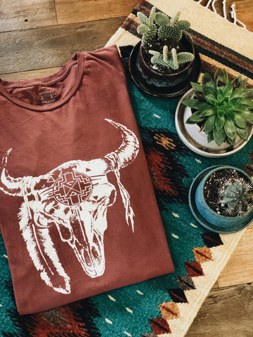 New Mexico Skull Women's Color Tee Rust/White