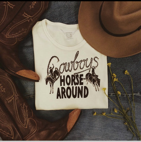 Cowboys Horse Around Womens Tee Wht/Brown