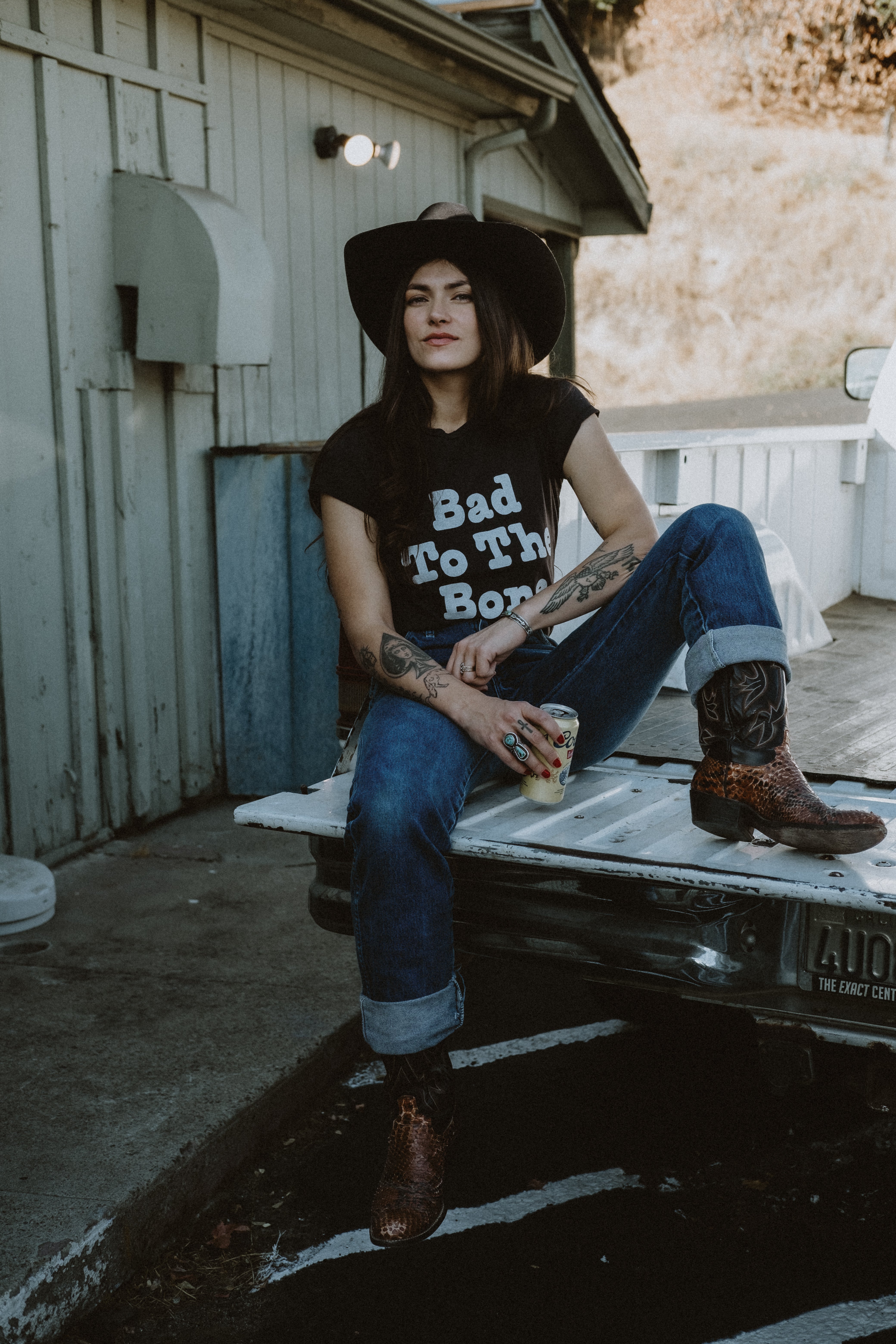 Bad to The Bone Womens Tee Blk/Wht