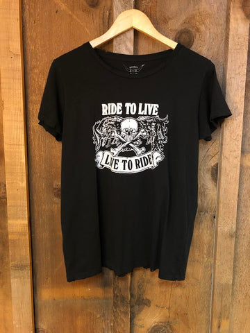 Ride to Live Womens Tee Blk/Wht