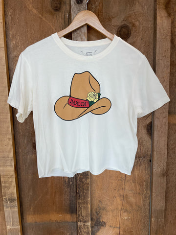 Darlin Cowboy Hat Cropped Tee White/Color