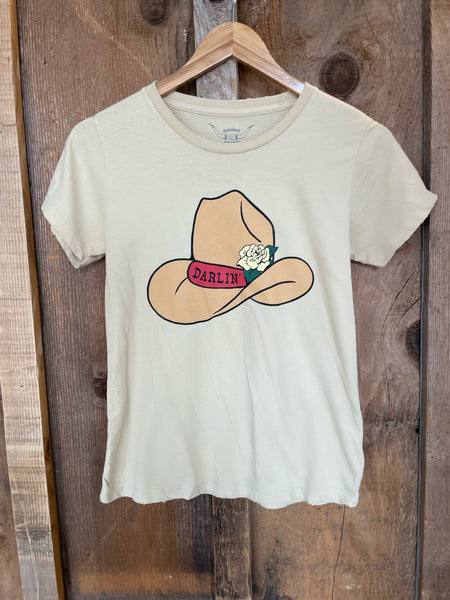 Darlin Cowboy Hat Womens Tee Tan/Color