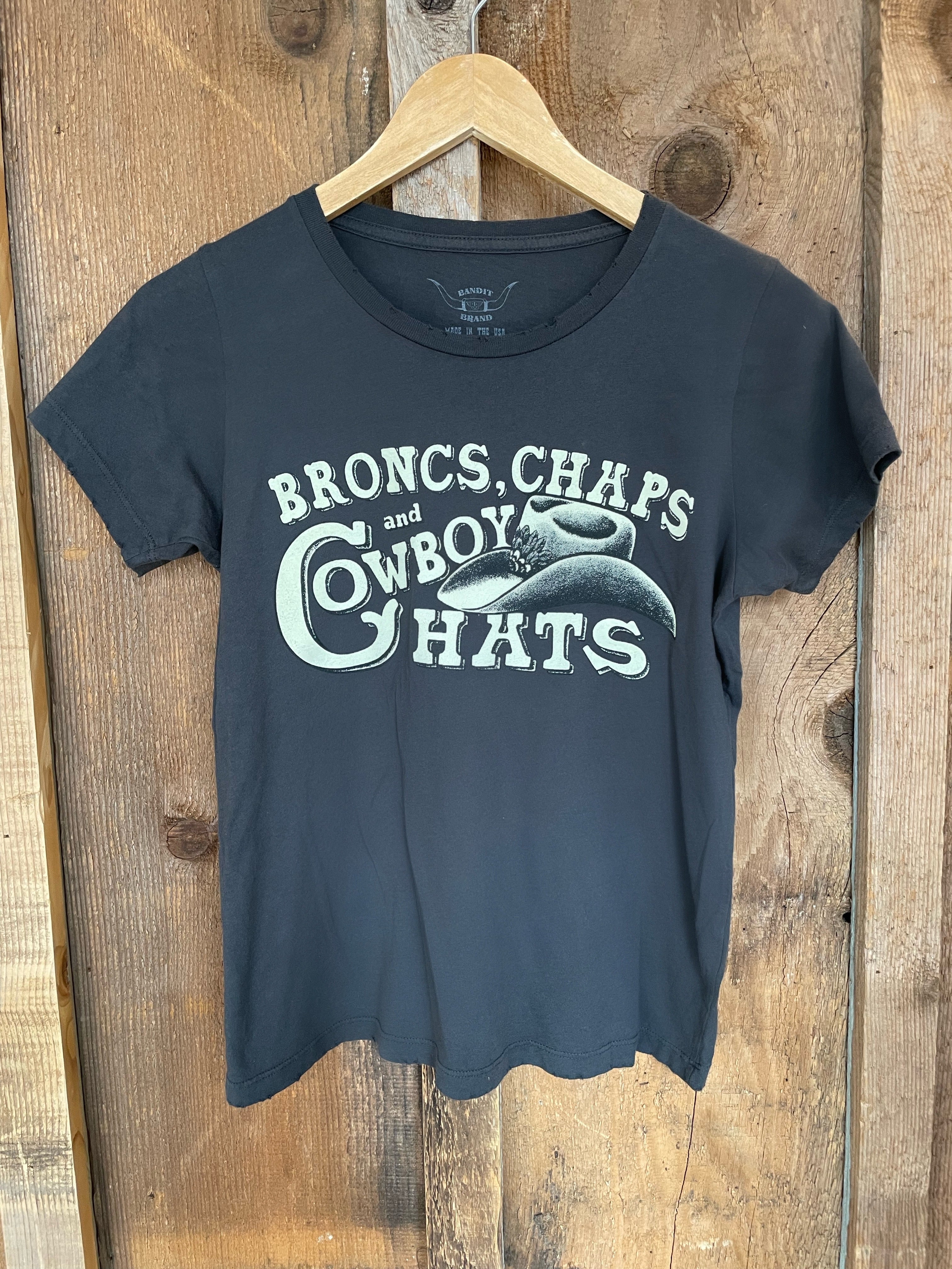 Bronc, Chaps, and Cowboy Hats Womens Tee Blk/White