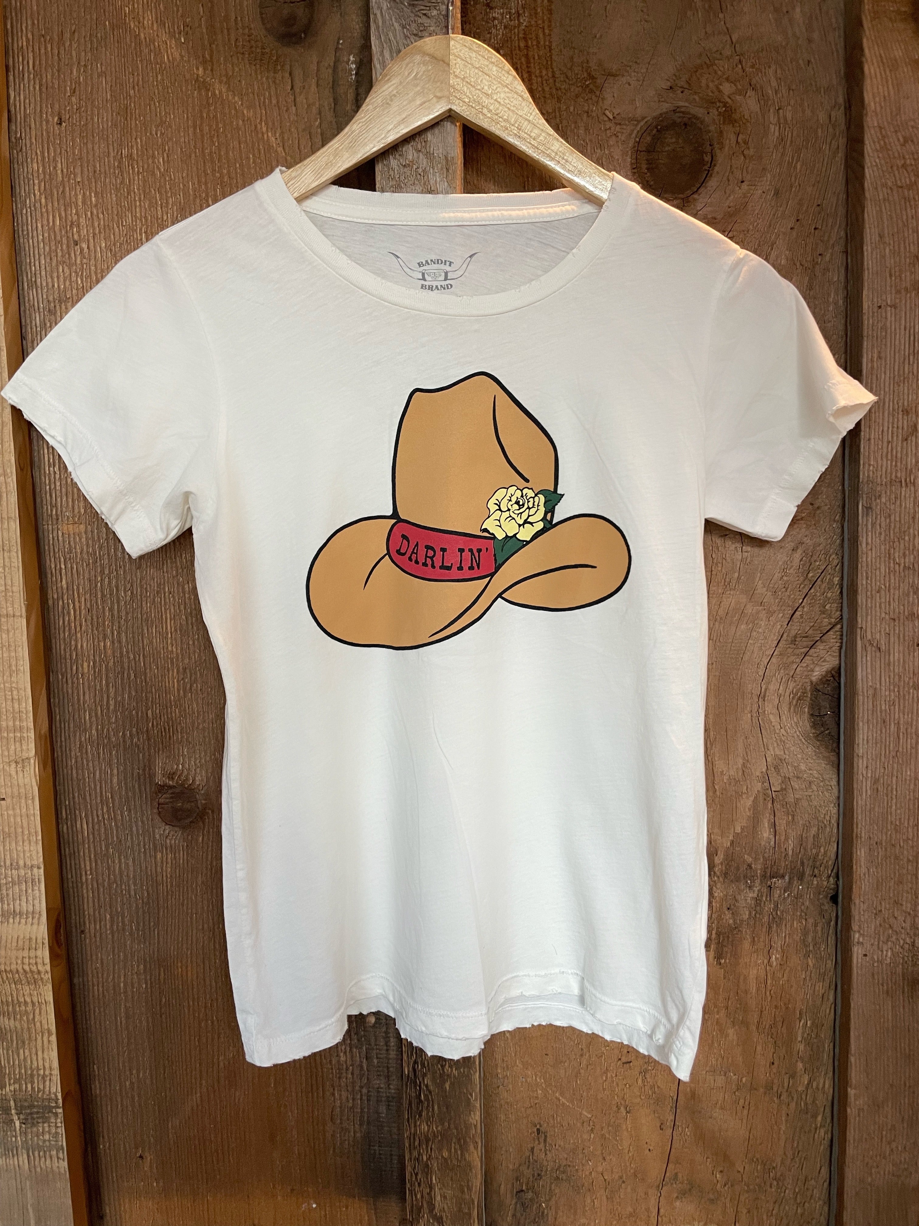 Darlin Cowboy Hat Womens Tee White/Color