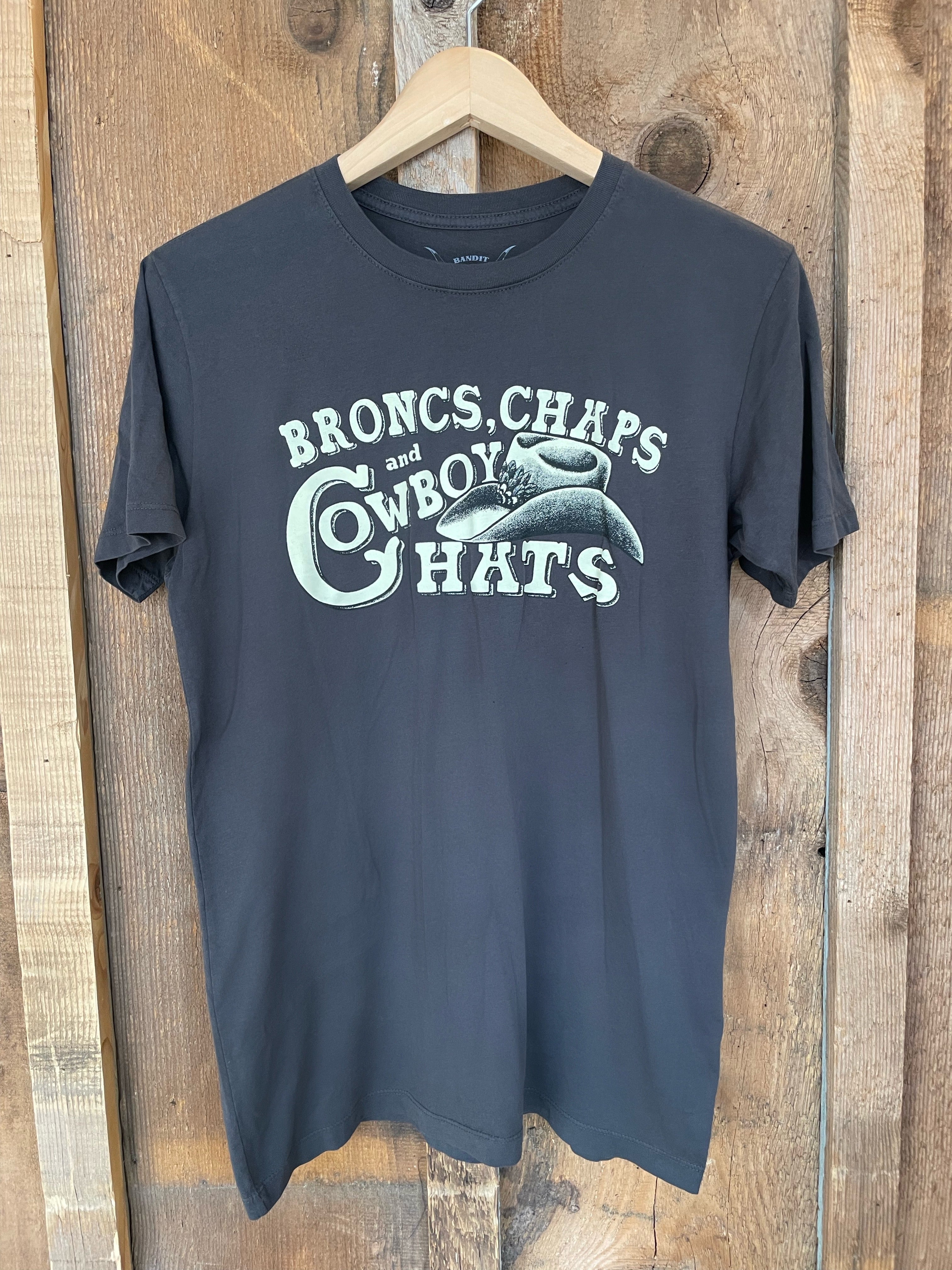 Broncs, Chaps, and Cowboy Hats Mens Tee Blk/White