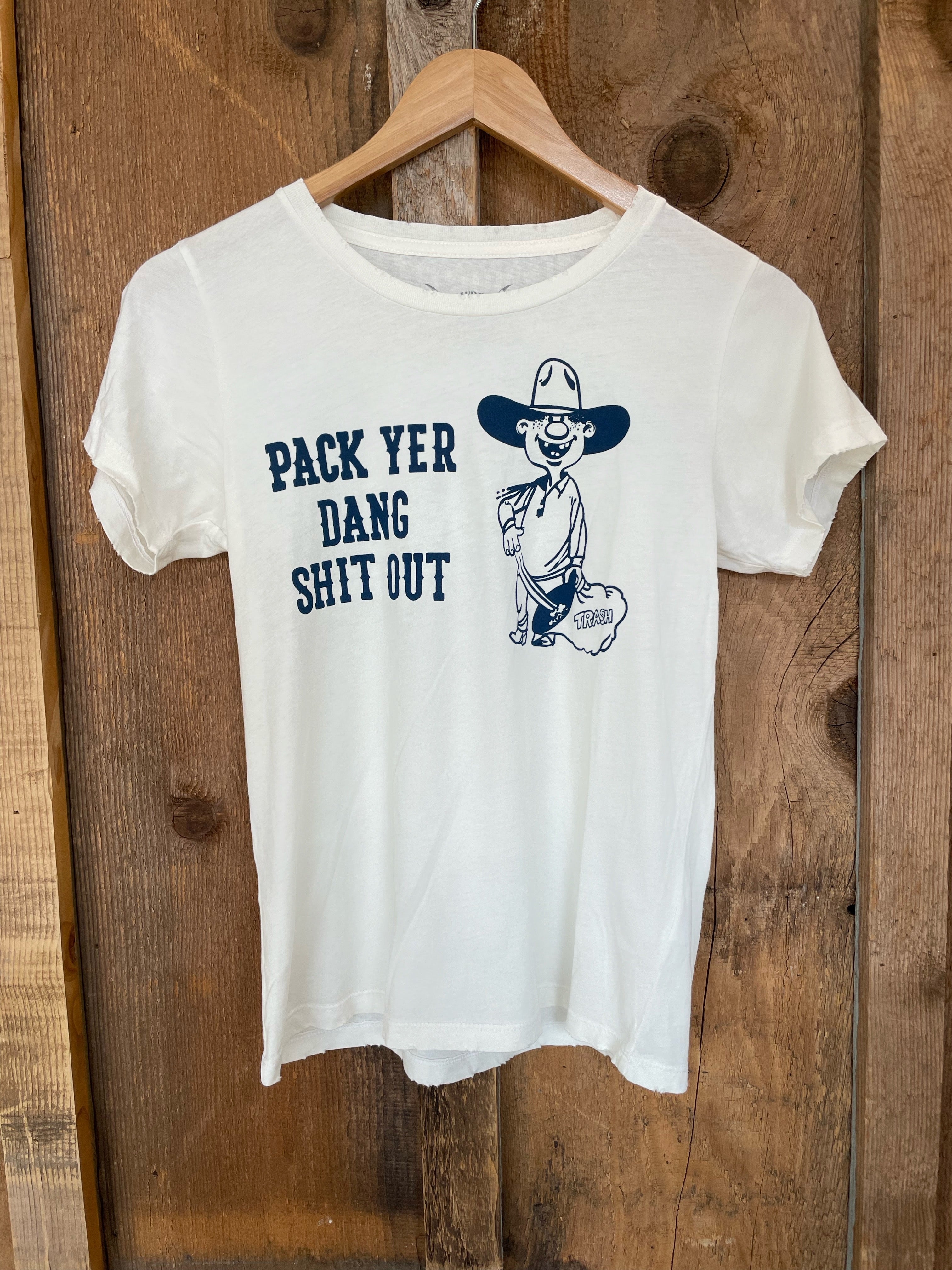 Pack Yer Dang Shit Out Womens Tee White/Navy