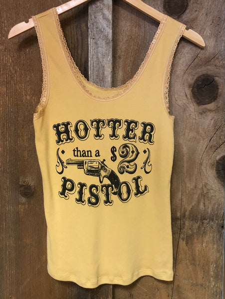 Hotter than a $2 Pistol Lace Tank Gold Dust/Blk