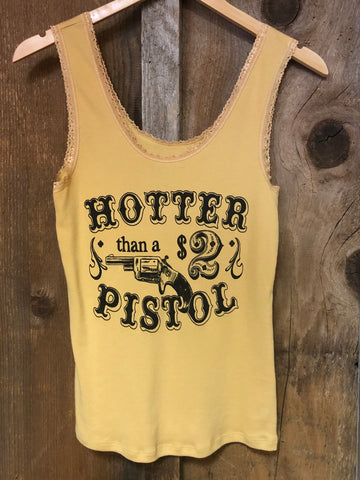 Hotter than a $2 Pistol Lace Tank Gold Dust/Blk