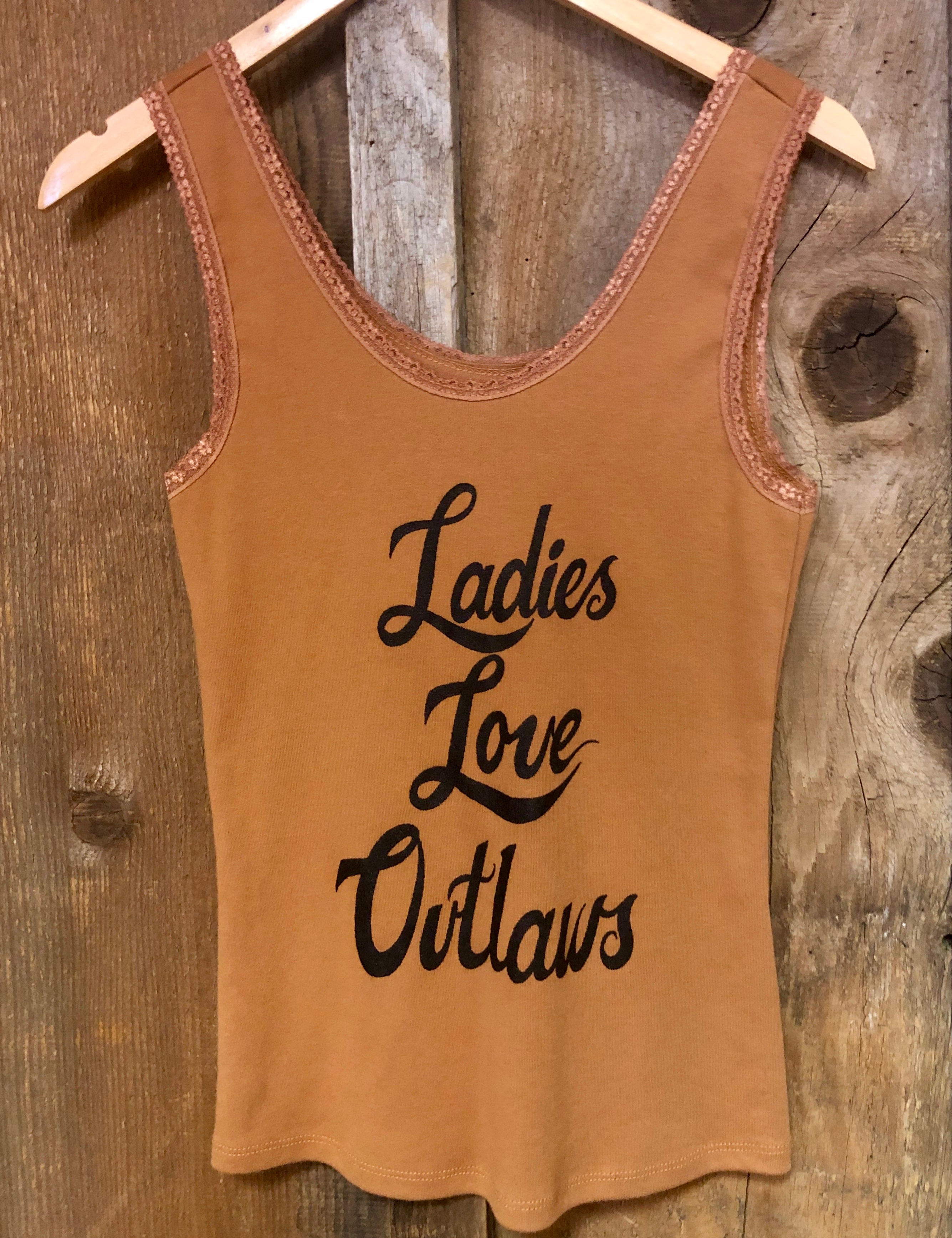 Ladies Love Outlaws Lace Tank Cognac/Blk
