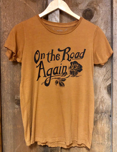 On the Road Again Womens Tee Cognac/Blk