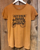 Covered Wagon Motel Womens Tee Cognac/Blk