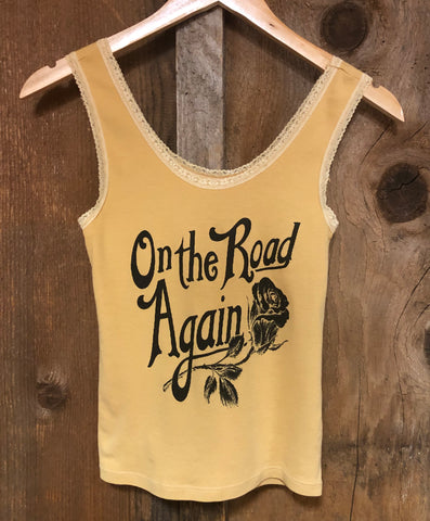 On The Road Again Lace Tank Gold Dust/Blk