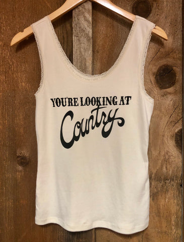 You're Lookin at Country Lace Tank Wht/Blk