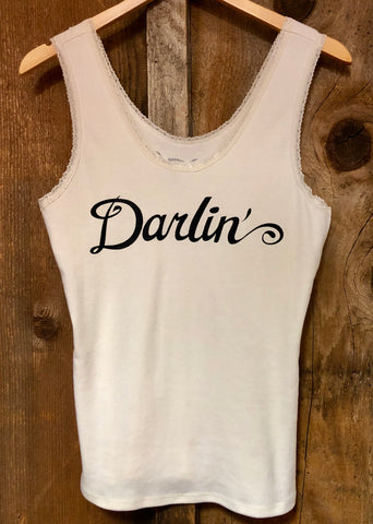 Darlin' Vintage Lace Tank White/Black