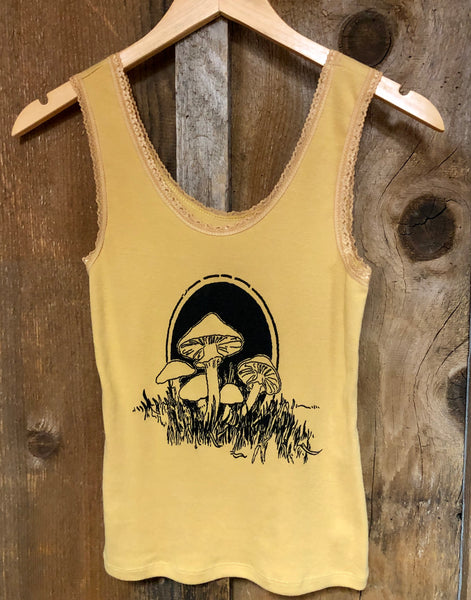 Shrooms Lace Tank Gold Dust/Blk