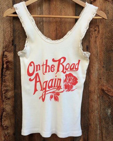 On The Road Again Vintage Lace Tank, White/Red