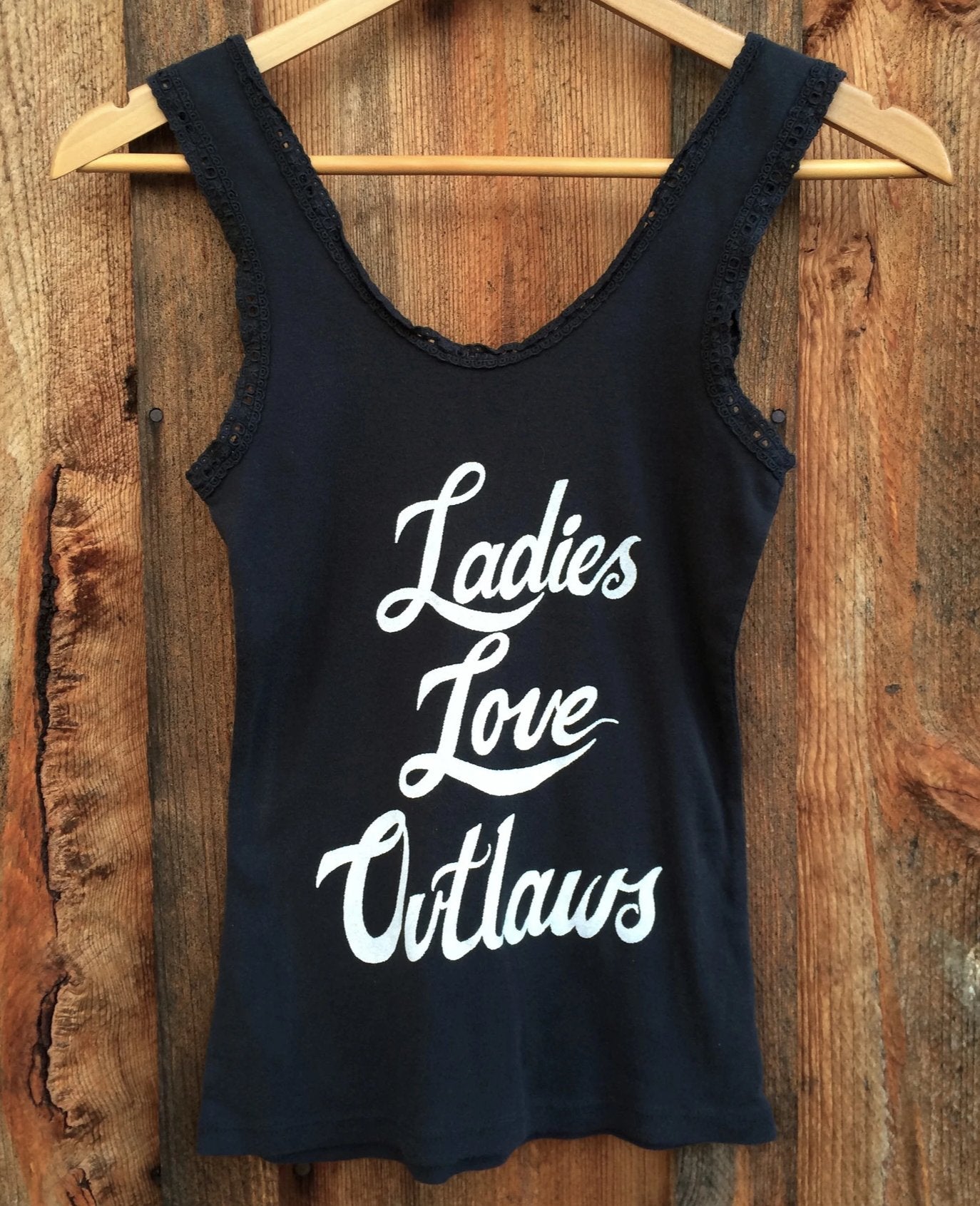 Ladies Love Outlaws Vintage Lace Tank Black/White