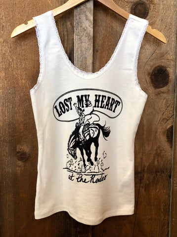 Lost My Heart At The Rodeo Lace Tank White/Blk