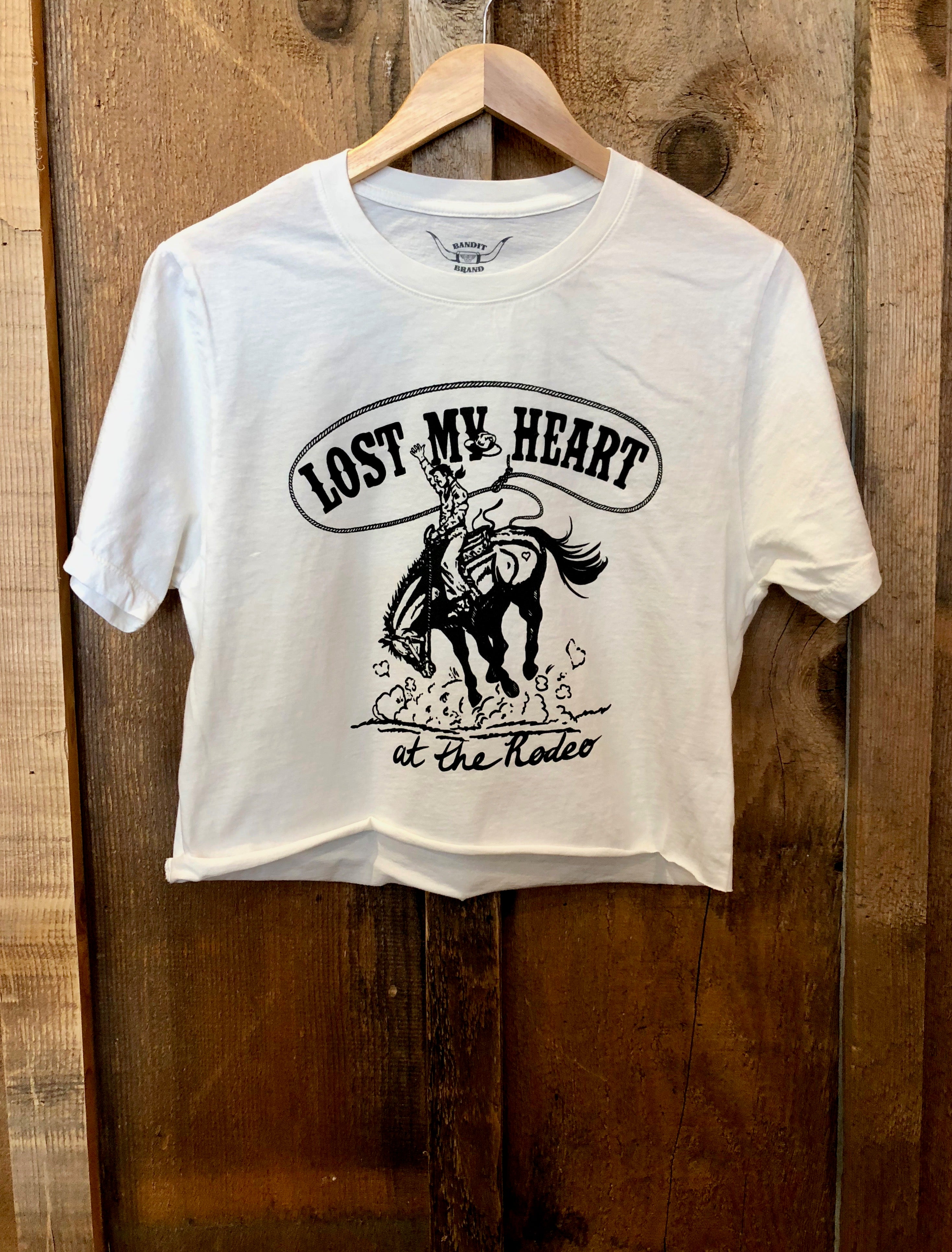 Lost My Heart At The Rodeo Cropped Tee White/Blk