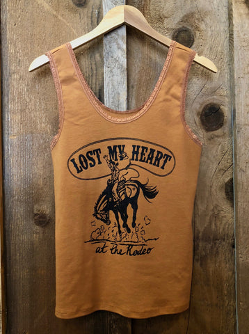 Lost My Heart At The Rodeo Lace Tank Cognac/Blk