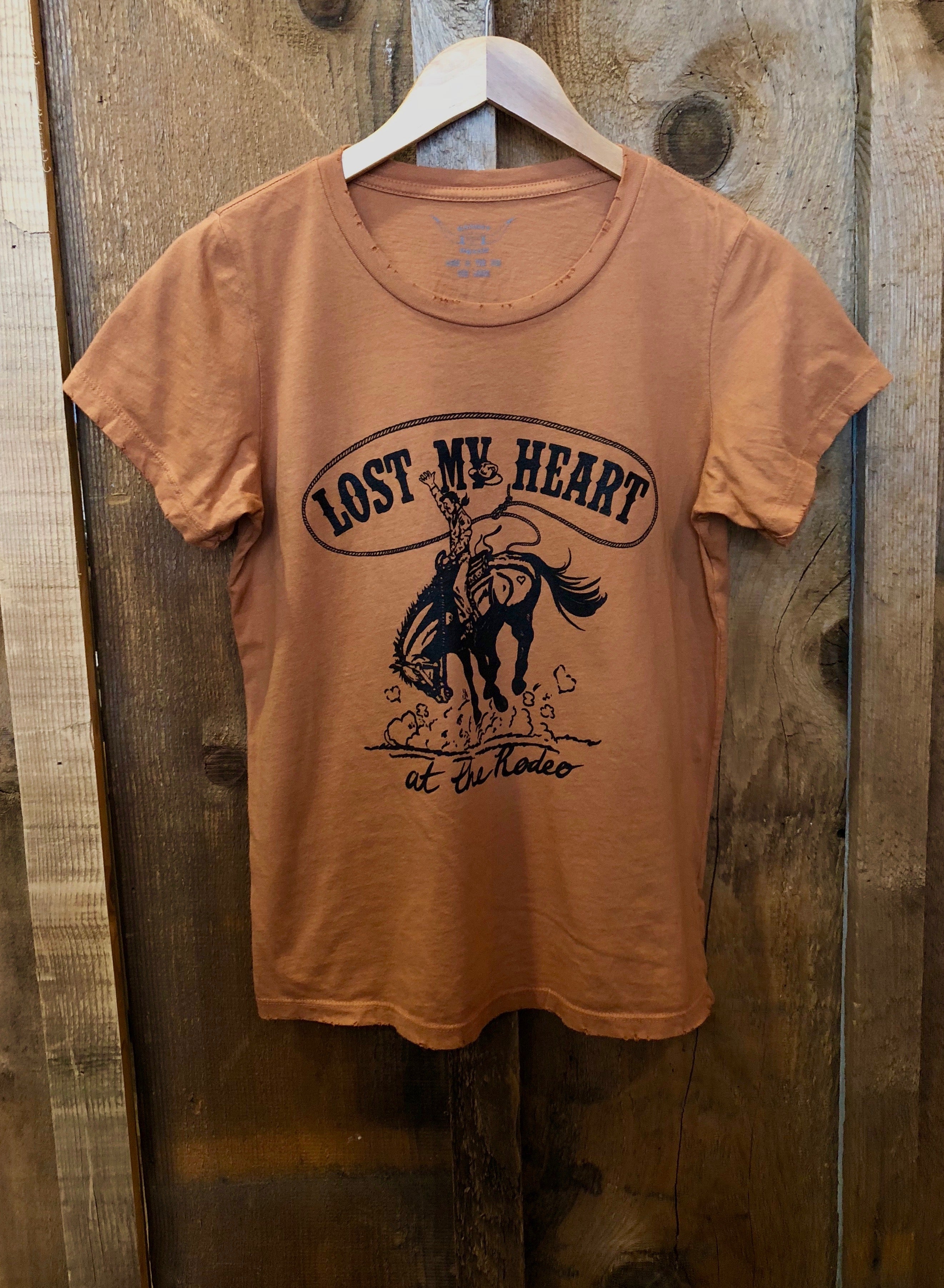 Lost My Heart At The Rodeo Womens Tee Cognac/Blk