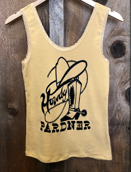 Howdy Pardner Lace Tank Gold Dust/Blk