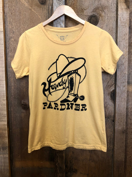 Howdy Pardner Womens Tee Gold Dust/Blk