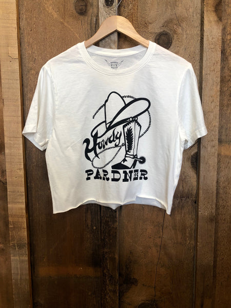 Howdy Pardner Cropped Tee White/Blk