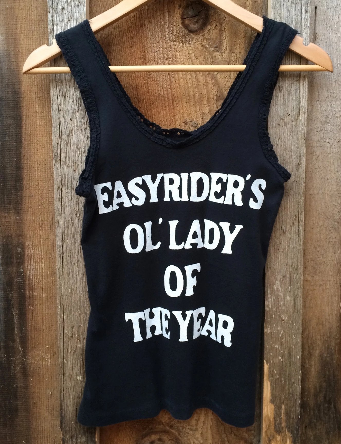 Easy Rider's Ol' Lady Of the Year Vintage Lace Tank Black/White