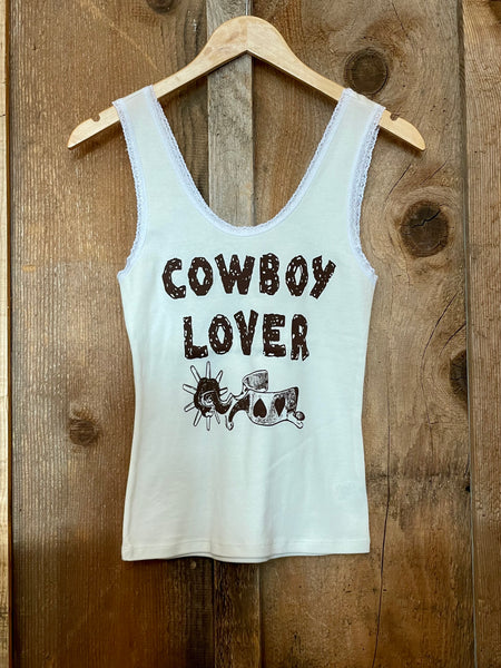 Cowboy Lover Lace Tank White/Brown