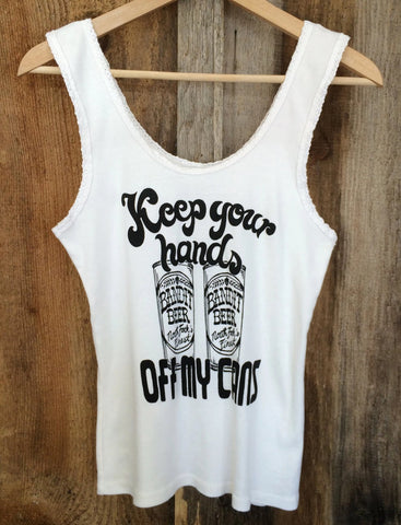 Keep Your Hands Off My Cans Lace Tank White/Blk